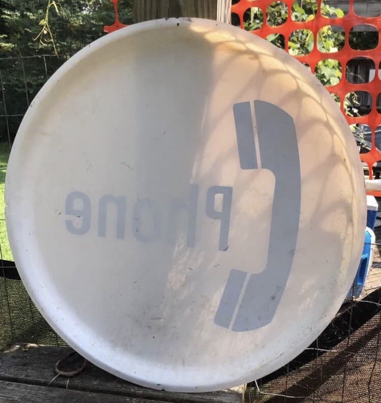 VINTAGE Circle Telephone Phone Booth sign bell telephone Blue Letters AT&T Bell 2