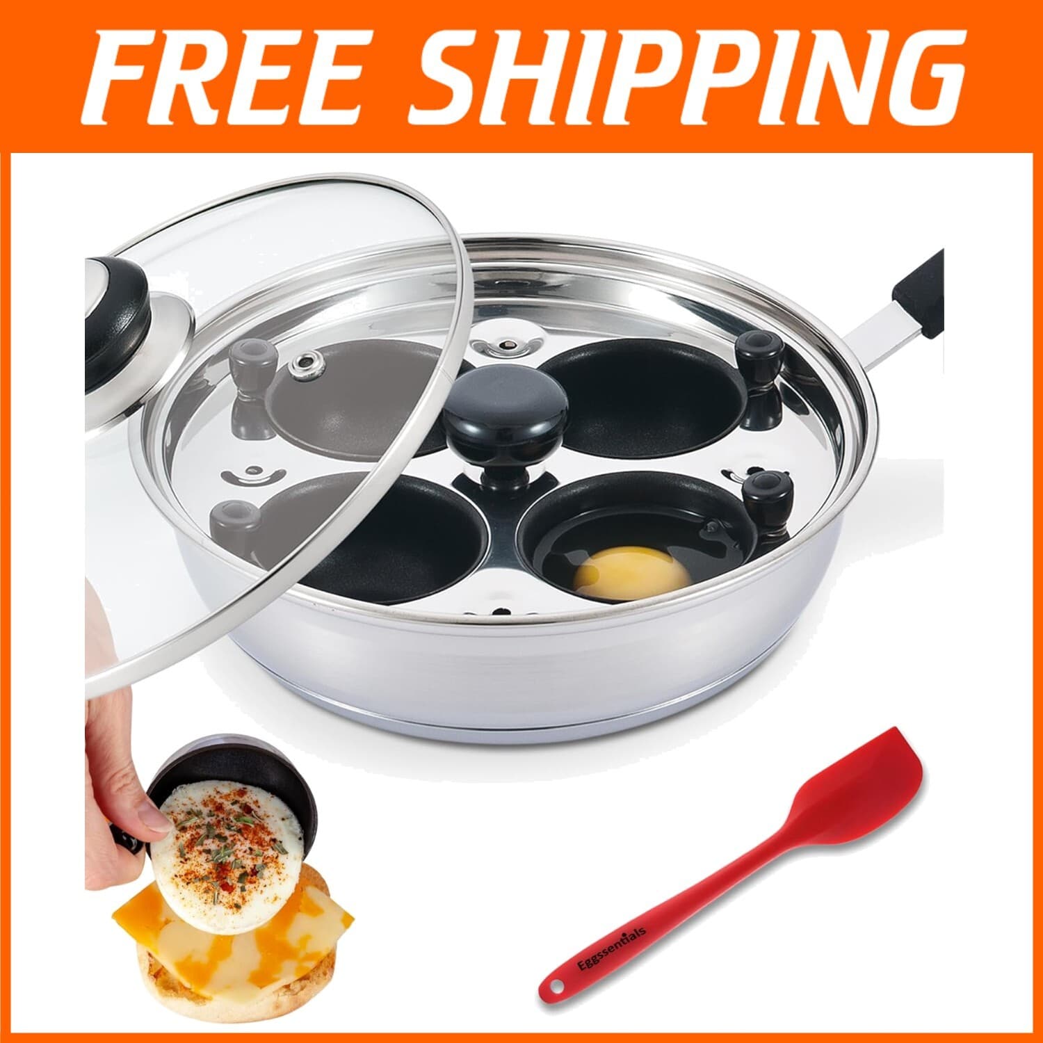 Heavy-Duty 4-Cup Egg Poacher - Premium Stainless Steel with Cool-Touch Handle