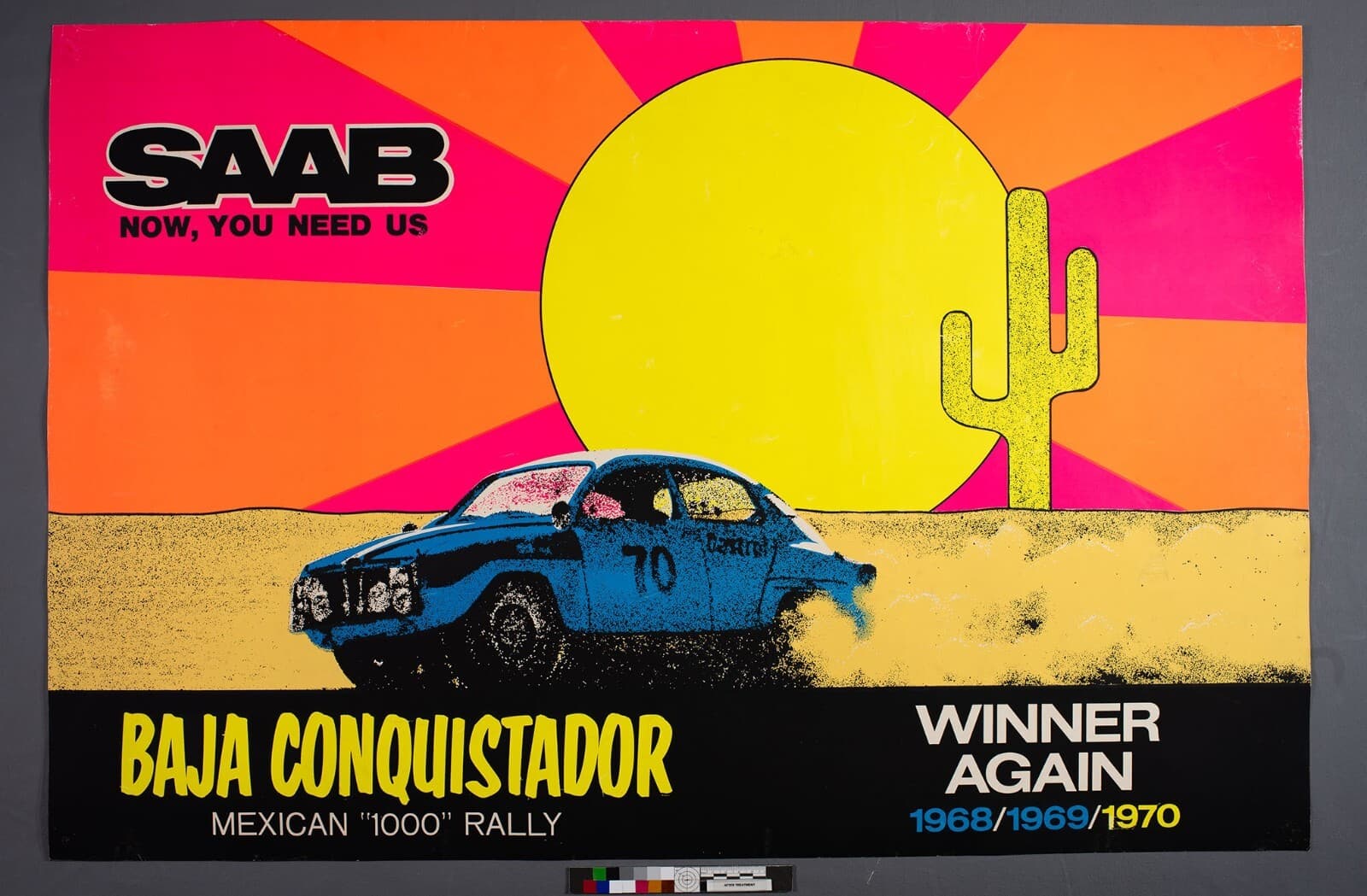1970 Saab Baja Conquistador Original Promotional Framed Screen Print Poster 3