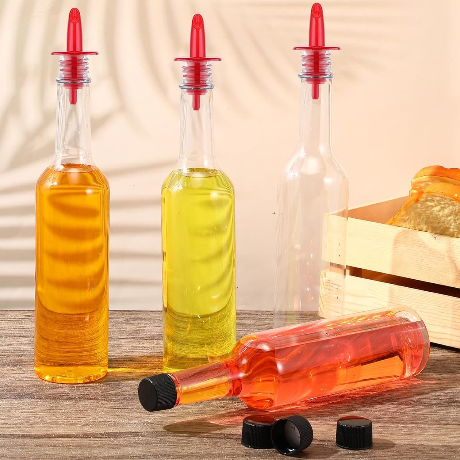 Tioncy 10 Sets 15oz Plastic Liquor Bottles with Pourers and Caps Red 4