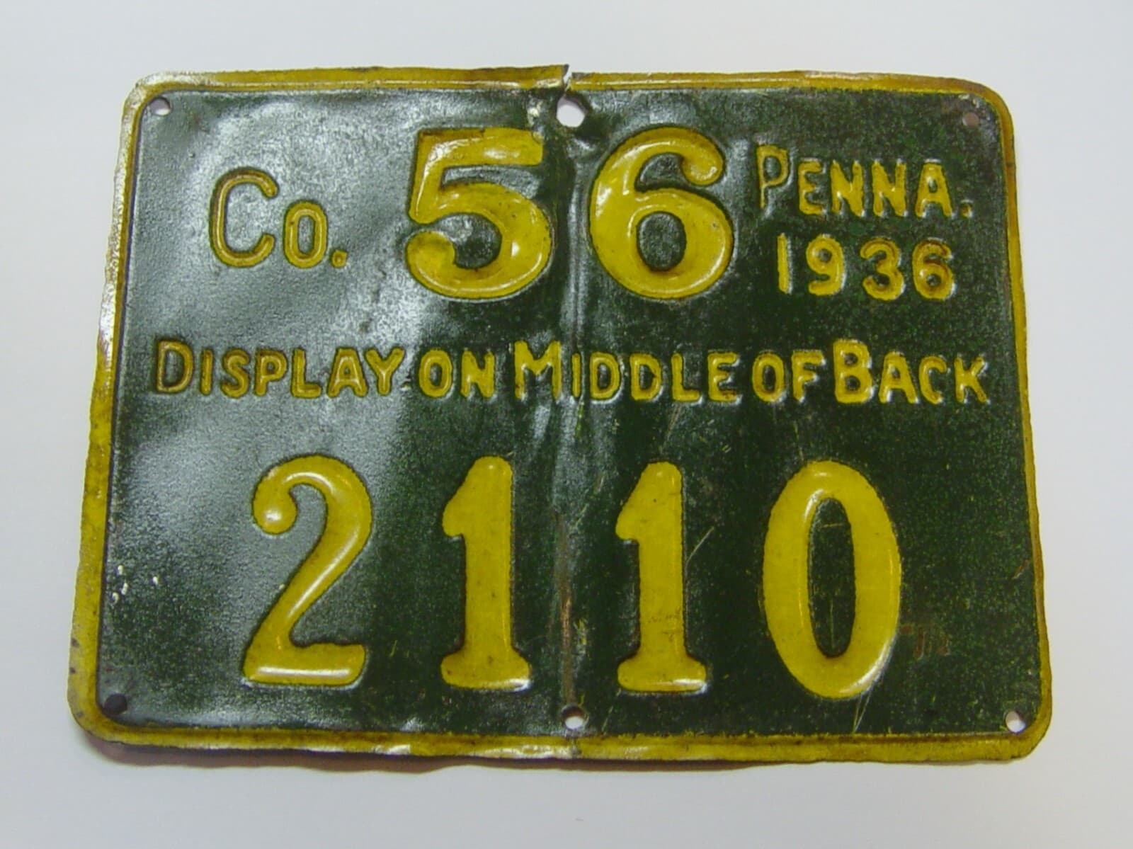 1936 PA Pennsylvania Hunting License Somerset Co 56 Antique Advertising Tin Tag 3