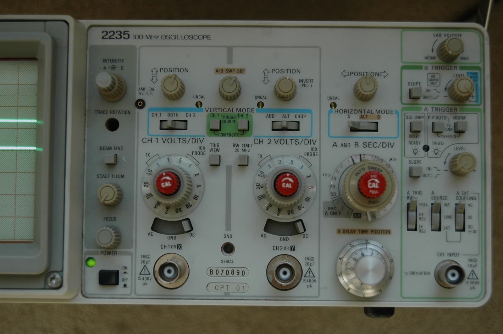 Tektronix 2235 AN/USM488 100MHz Oscilloscope, Two Probes, Power Cord Refurbished 3