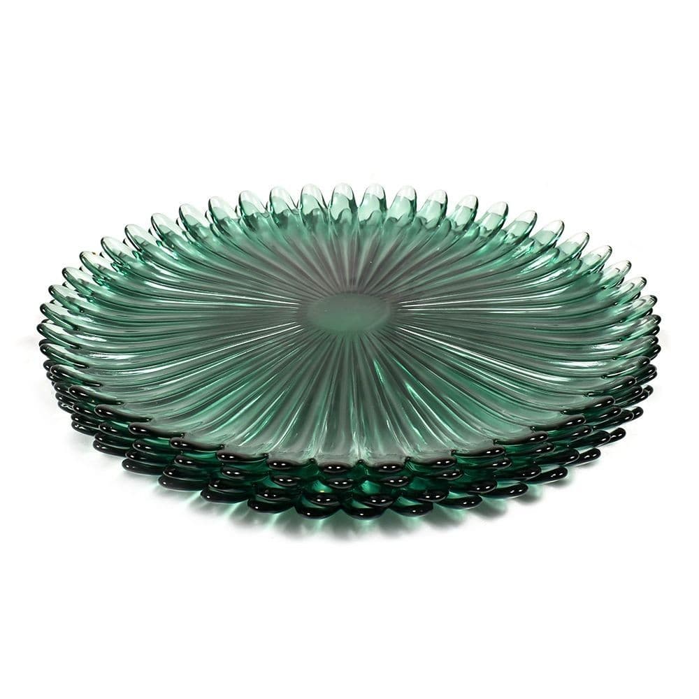 Green Glass Charger Decorative Plate Elegant Dining Wedding Table Plate Set of 4 2