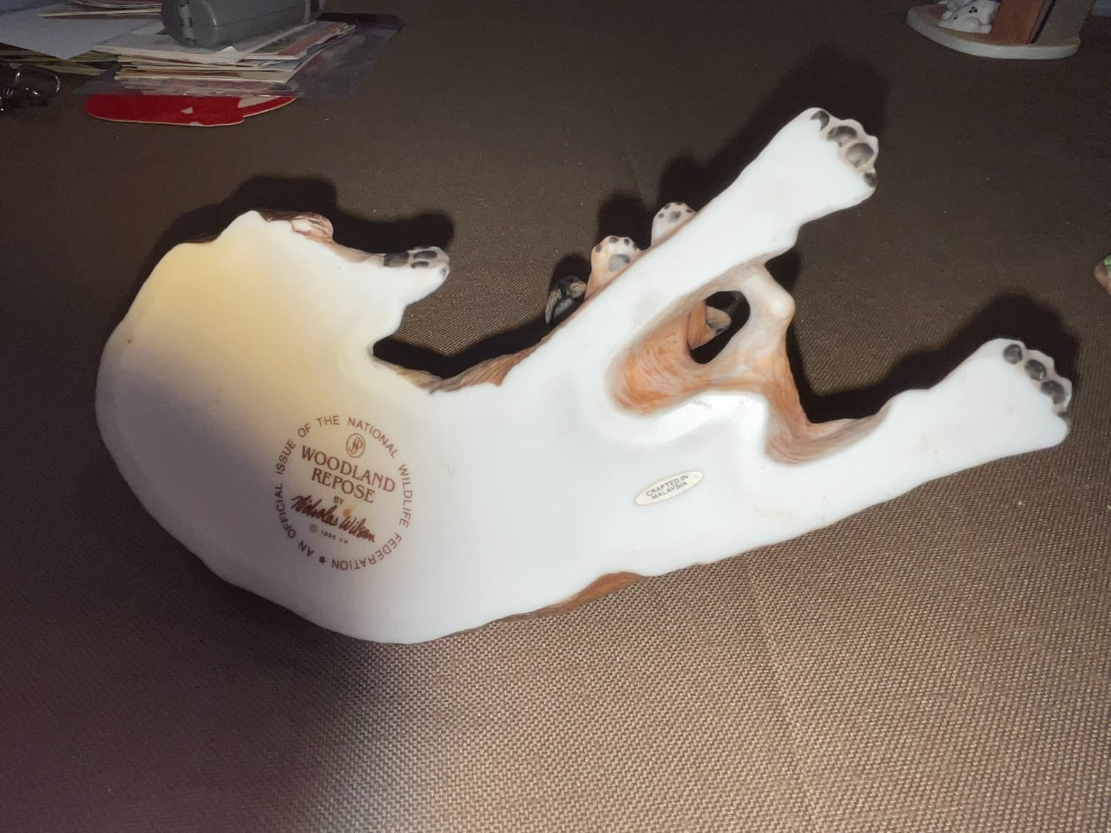 1985 NATIONAL WILDLIFE FEDERATION WOODLAND REPOSE PORCELAIN WOLF AND CUB 5