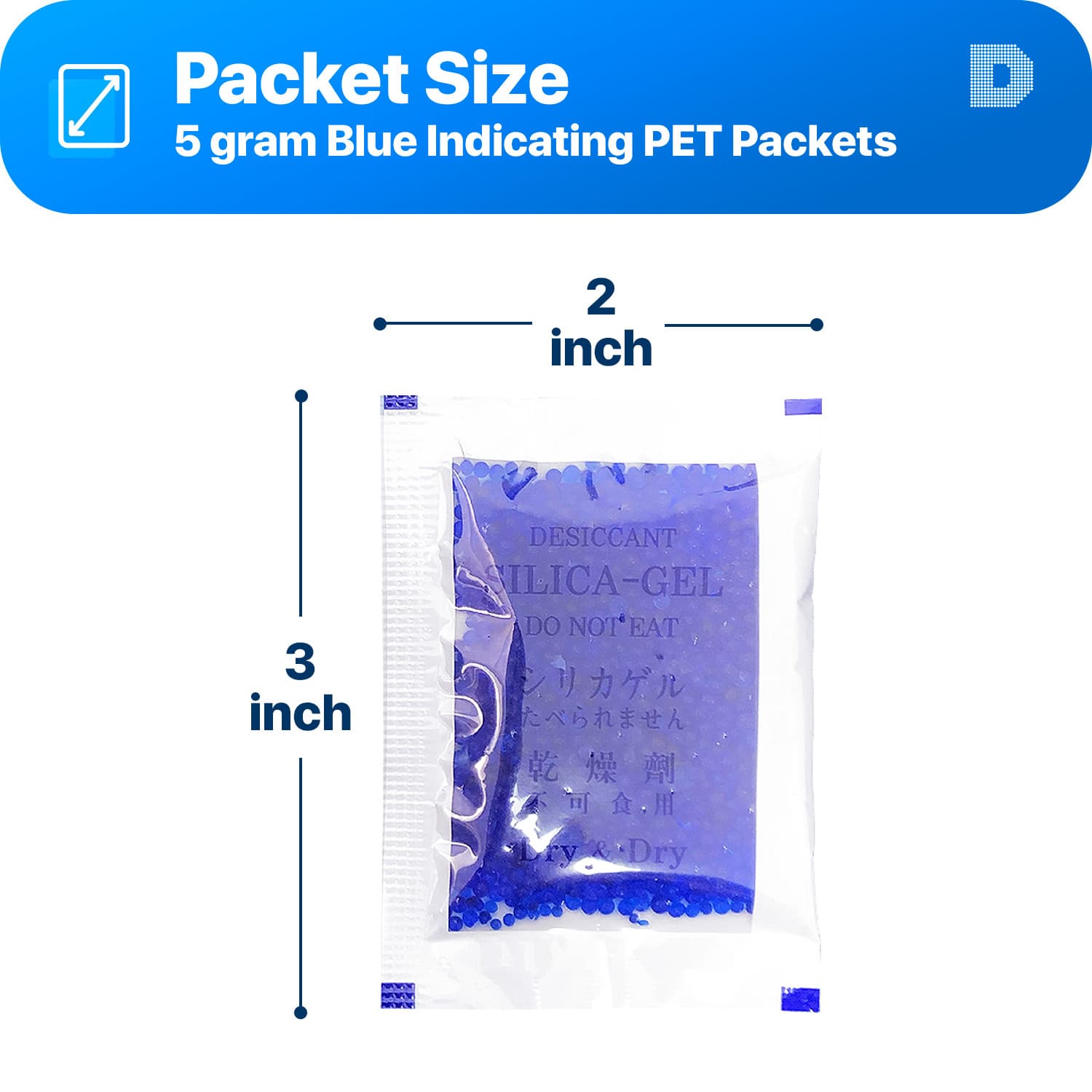 [30 Pk] 5 Gram" Dry & Dry" Premium Blue Indicating Silica Gel Packets - Reusable 6