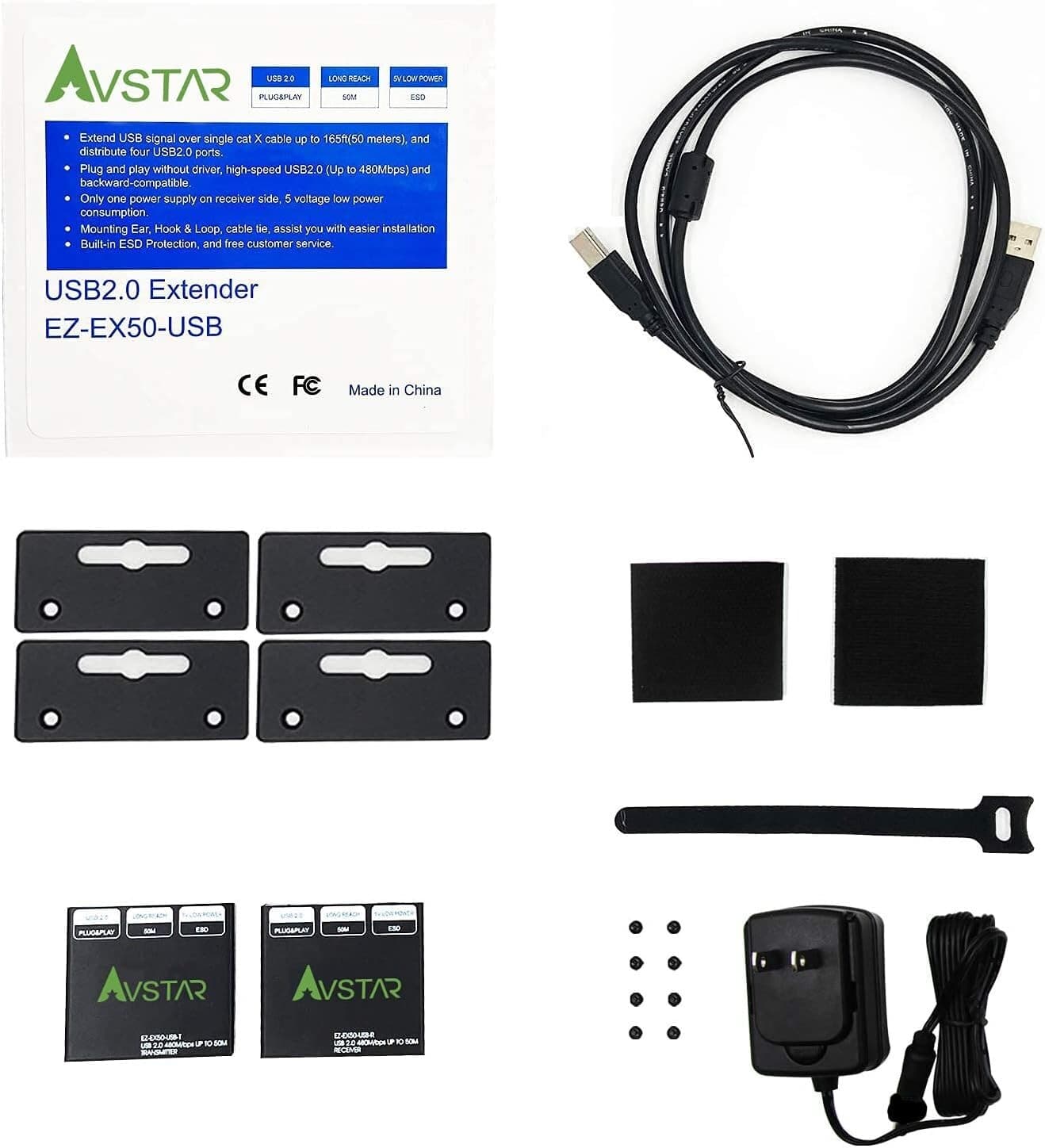 Avstar USB 2.0 extender over ethernet 165ft 50m AV-EX50-USB cat5e/6,  5V Power 6