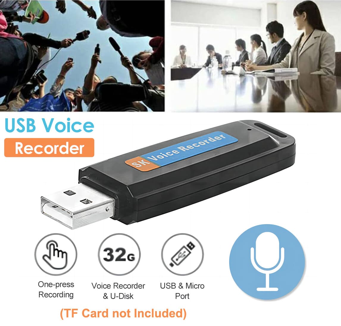 Voice Recorder 32G Digital Audio Device Activated U-Disk Sound Tape Dictaphone 2