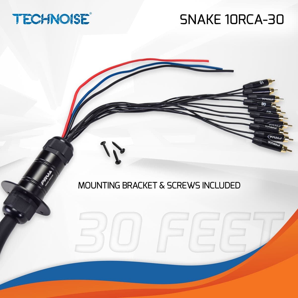PRV Audio SNAKE 10RCA-30 Car Audio 30 Ft Medusa Cable 10 RCA Channels + 3 Power 2