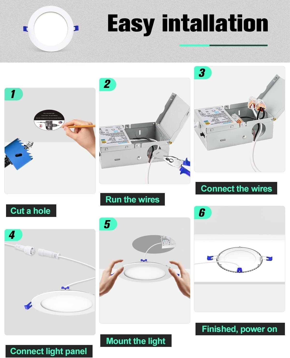 4 Inch 5CCT LED Recessed Ceiling Dimmable Light with Junction Box 2700K-5000K 5
