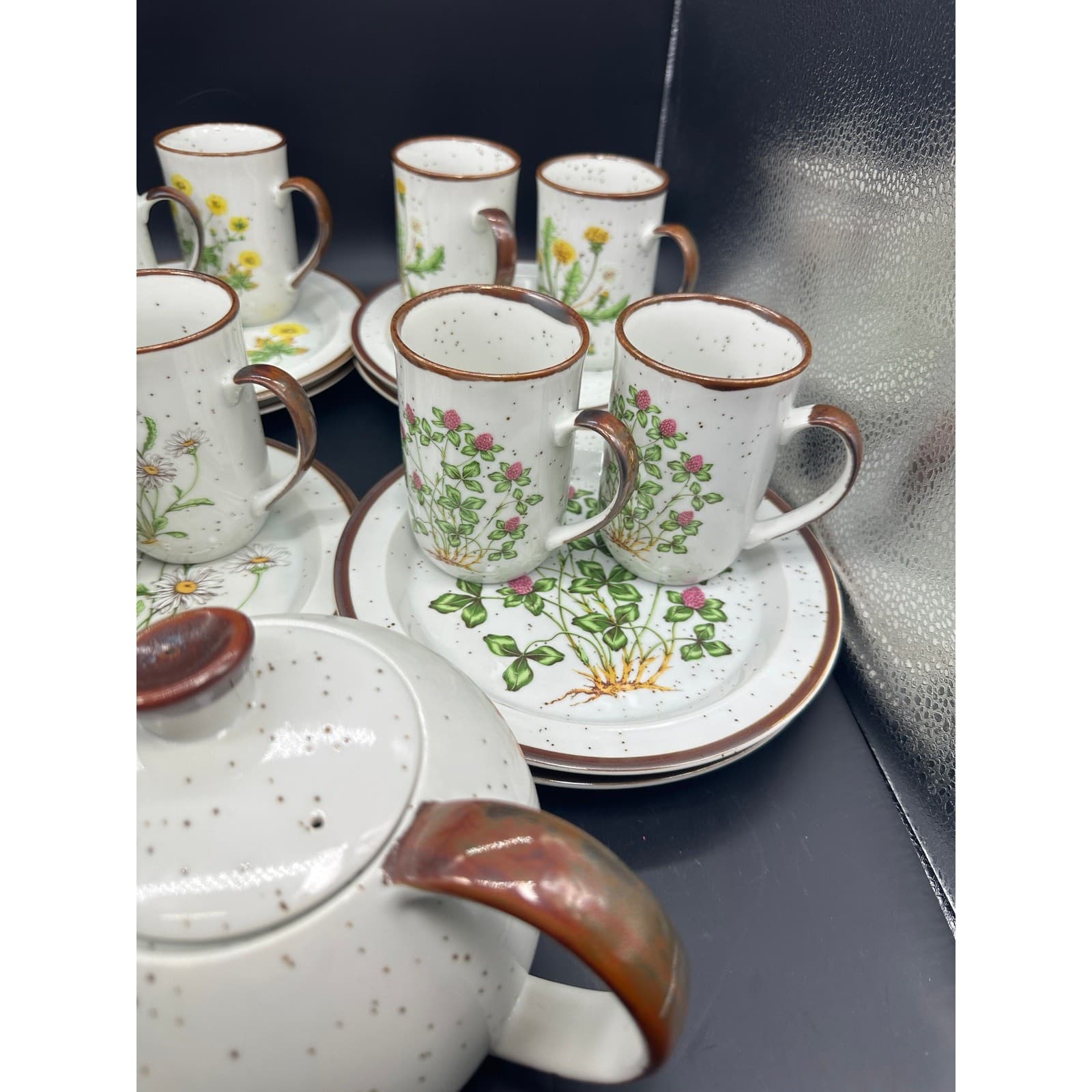 Otagiri Spring TEA PARTY Set 8 Cups 8 Dessert Plates and Teapot EUC Vintage MCM 3