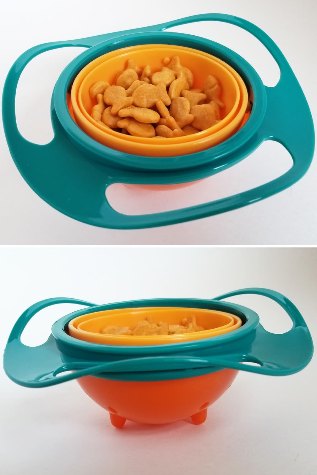 Spill-Resistant Food Bowl For Babies and Toddlers - BLUE/ORANGE Gyro Snack Bowl 2