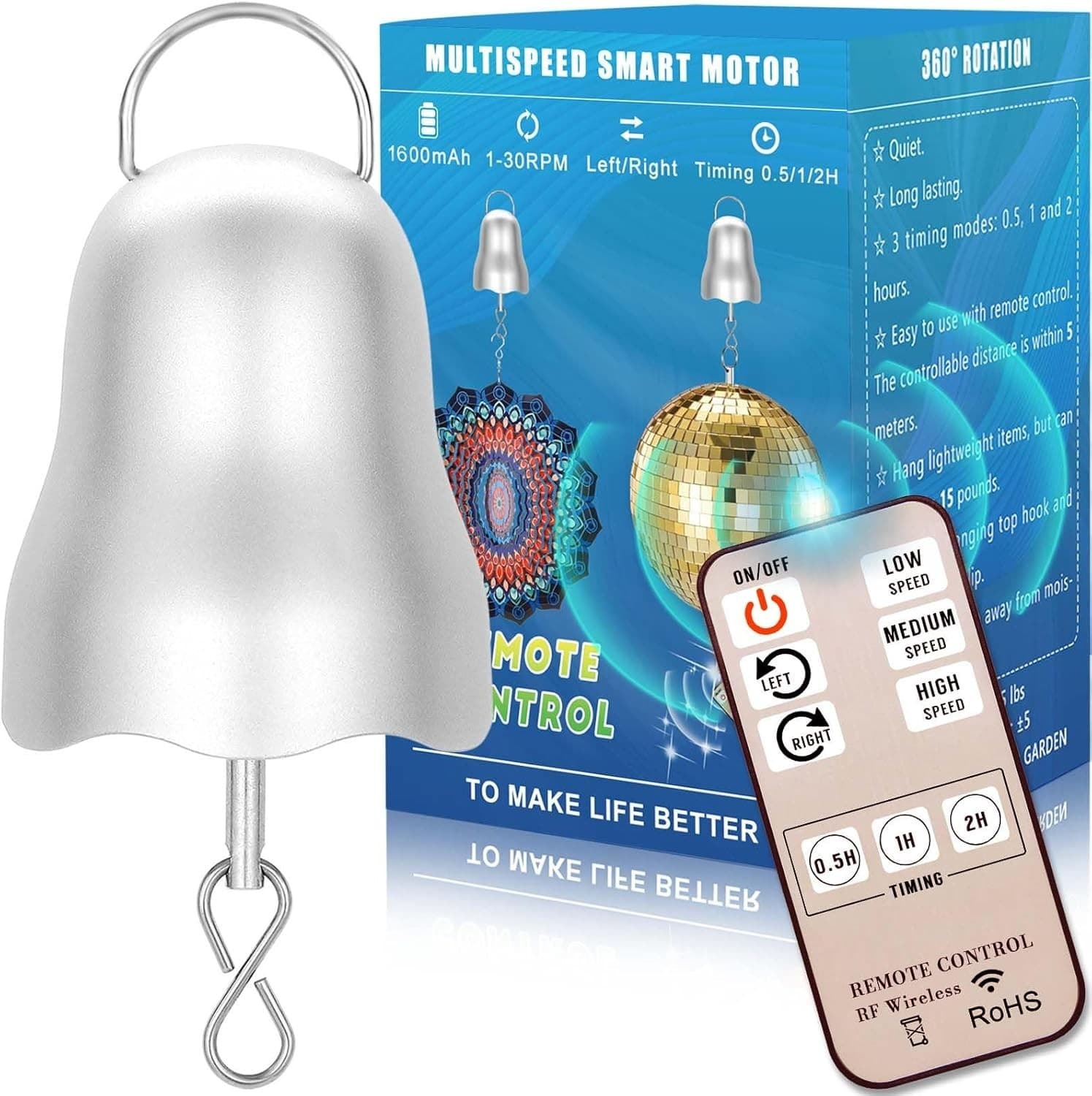 Wind Spinner Motor, 1-30 RPM Disco Ball Motor Battery Operated with Remote, Timi 2