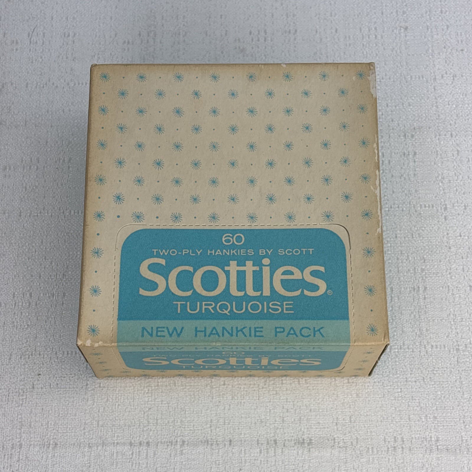 Vintage Scotties Turquoise Hankies Facial Tissues NOS 1961 60 Qty Two-Ply