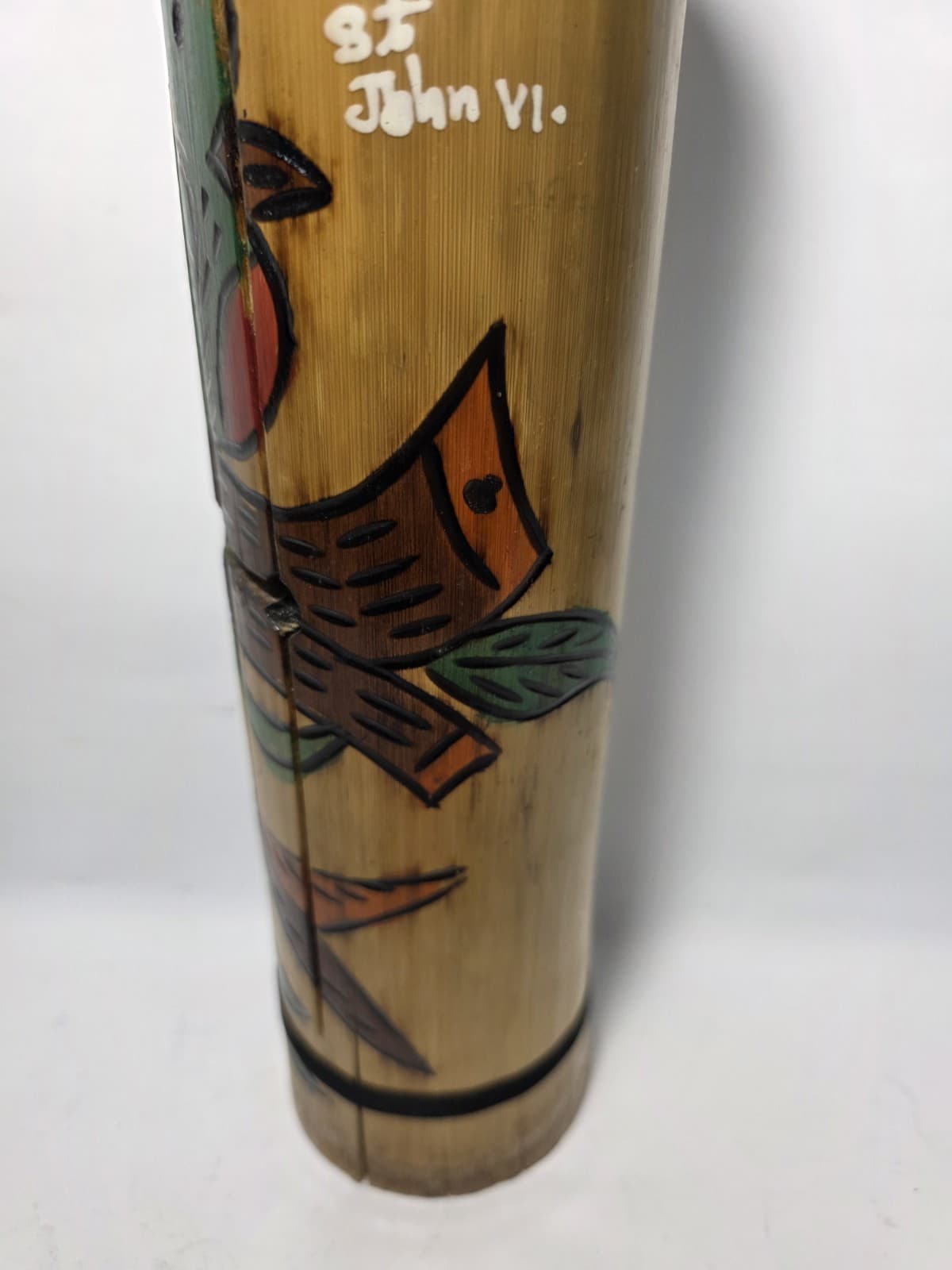 Vintage Bamboo Folk Art Log Drum Wooden Tongue Slit Drum St. John VI 2