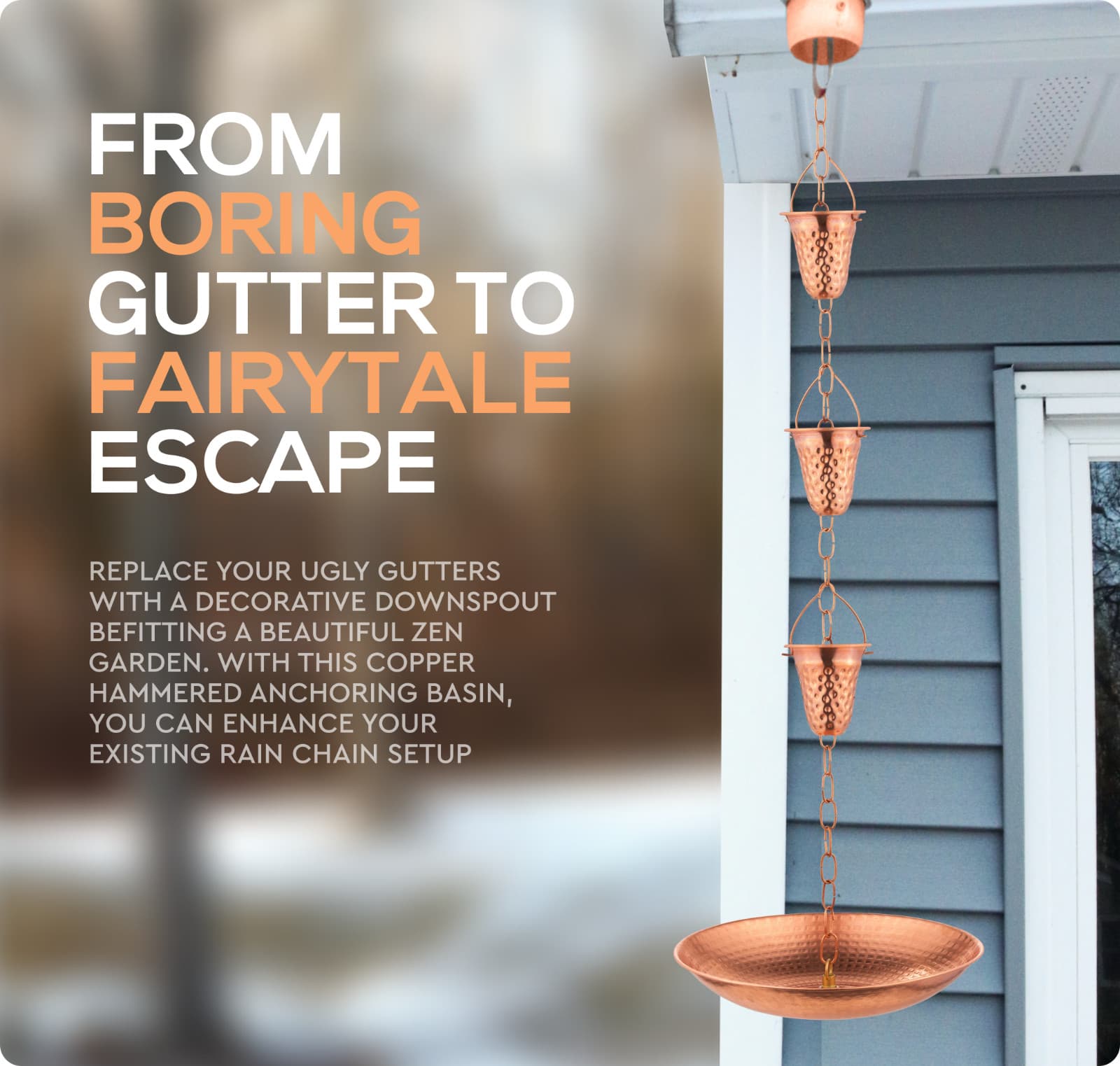 Marrgon Hammered Copper Rain Chain Receptical Basin– Bowl Shaped Anchoring Basin 4