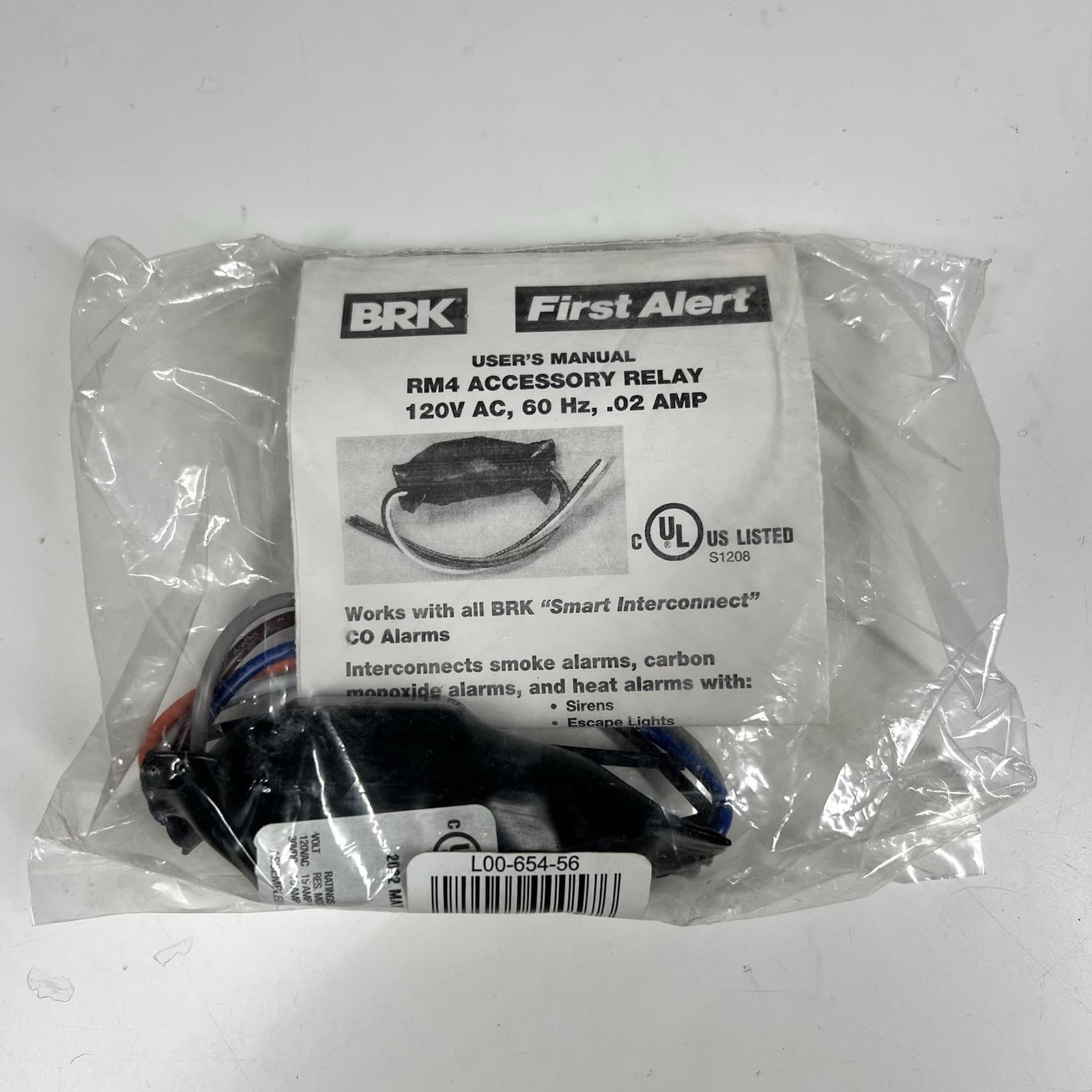 BRK First Alert RM4 Accessory Relay 120v, 60 Hz, .02 Amp For CO Alarm New Sealed