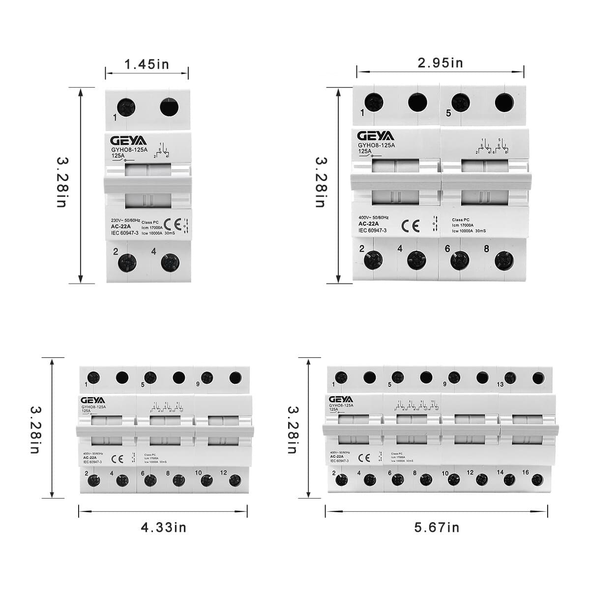 GEYA Manual Changeover Transfer Switch 1P 125A Dual Power 400V Grid & Generator 3