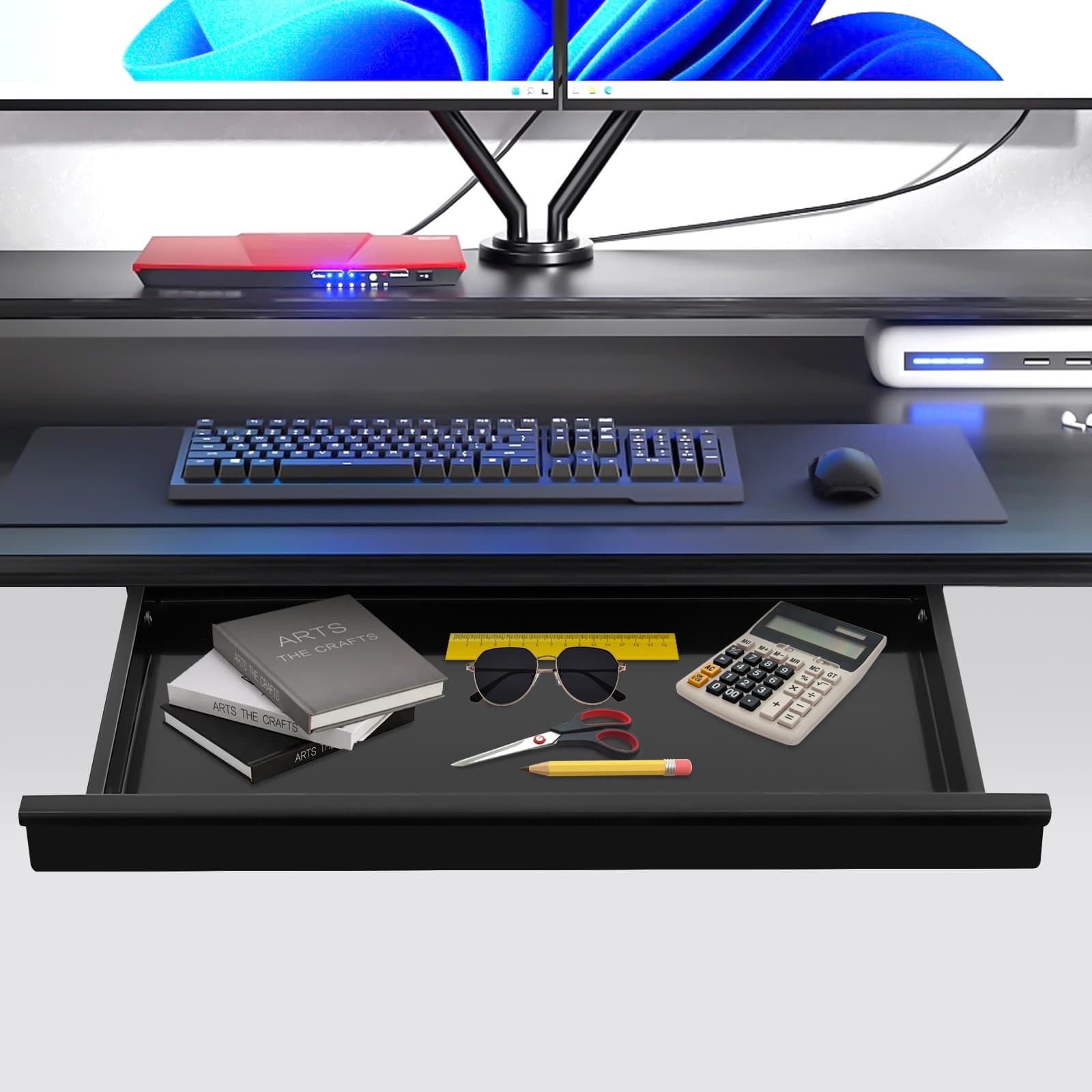 17.7"Dx9.8"Wx1.8"H Sliding Pull-out Drawer, Drawer Storage Organizer Black 4