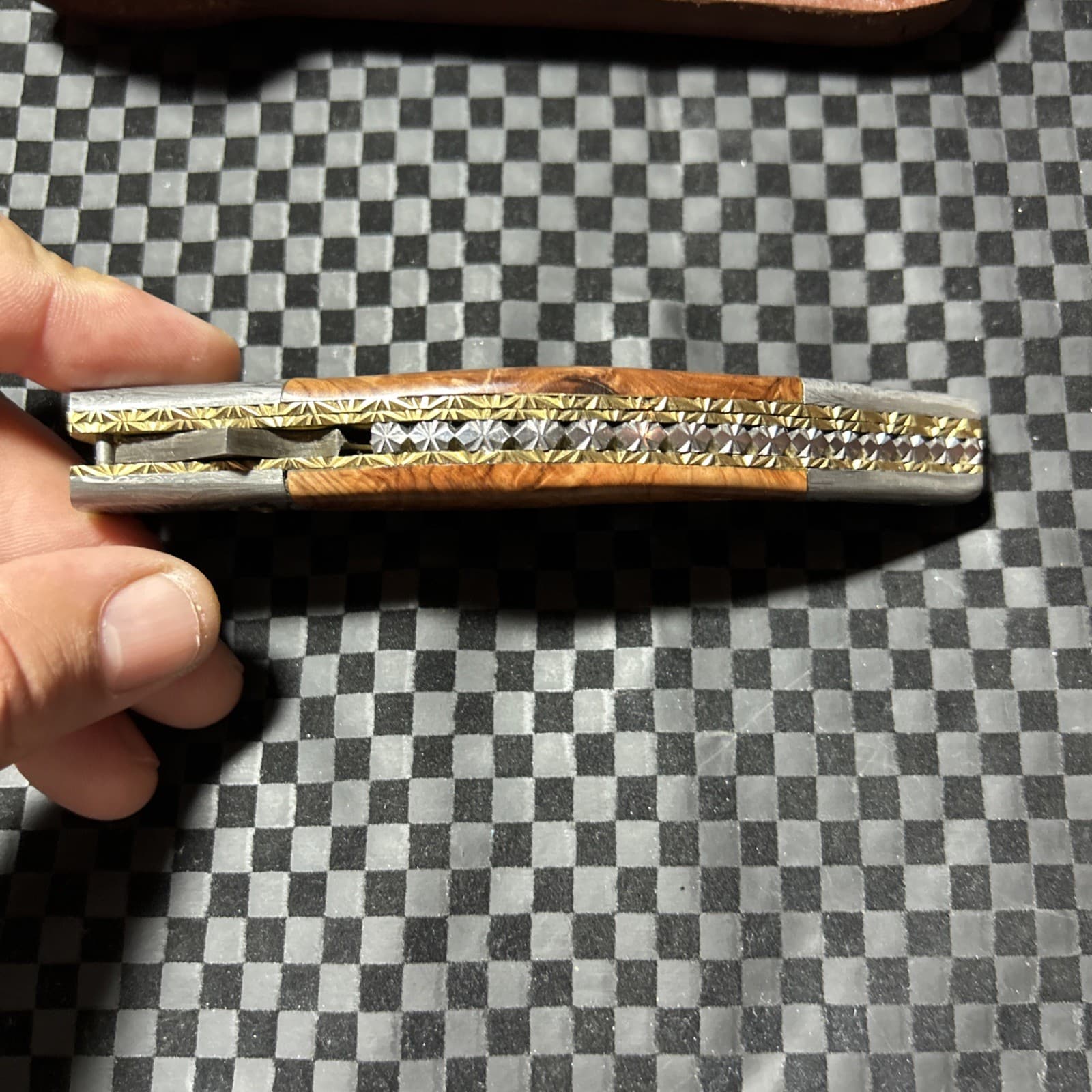 HTK-207 Damascus Steel Custom Handmade Fold Knife/Olive Wood Handle, With Sheath 5