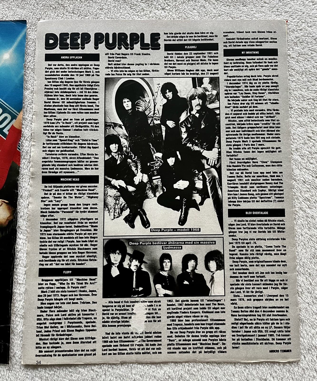 Deep Purple 1984 Blackmore Gillan Story Clip Poster Swedish magazine Okej 1980s 6