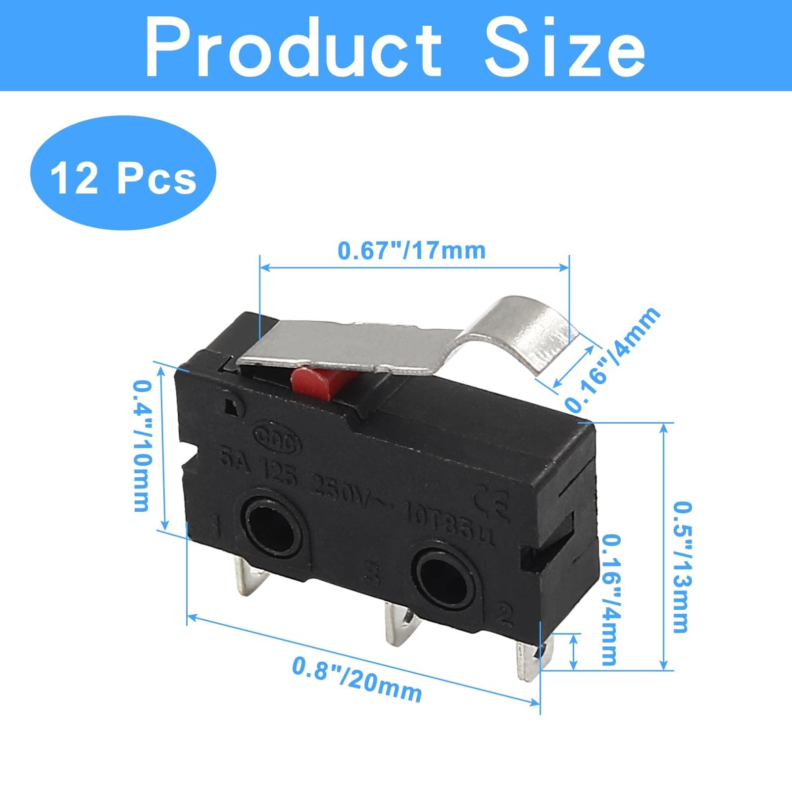 Litoexpe 12pcs Mini Micro Limit Switch 5A 125 250V AC SPDT 1NO 1NC Snap Actio... 3