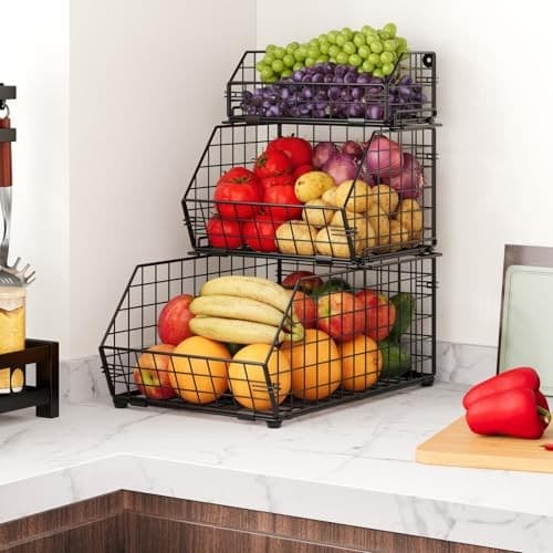 3-Tier Fruit Basket for Kitchen Counter, Stackable Wire Baskets Wall, Potato  5