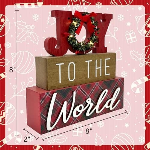 Christmas Decorations Indoor LED Lighted JOY Sign Wooden Merry JOY to the World 6