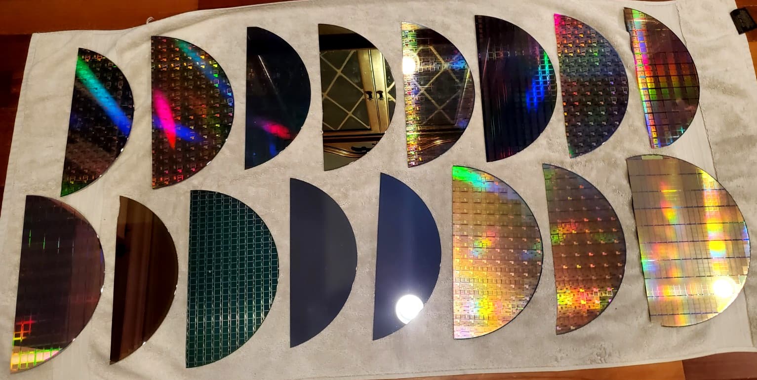 16 PC Lot Half Moon Silicon Semiconductor Lithography 300mm Wafer Slices Lot #AD 2