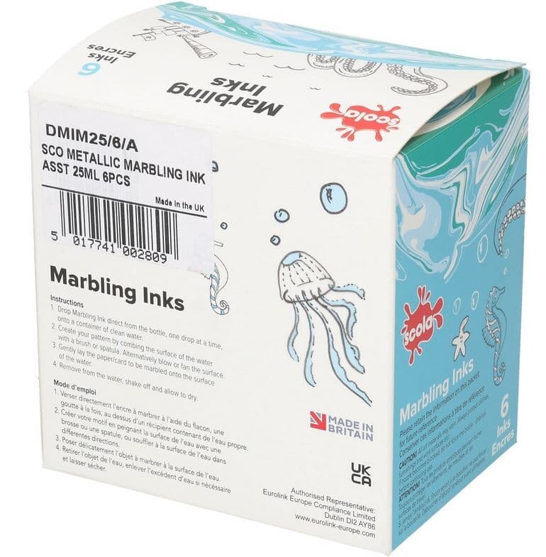 6 METALLIC SCOLA MARBLING INK 25ml DROPPER TOP GOLD SILVER BLUE GREEN RED PURPLE 3