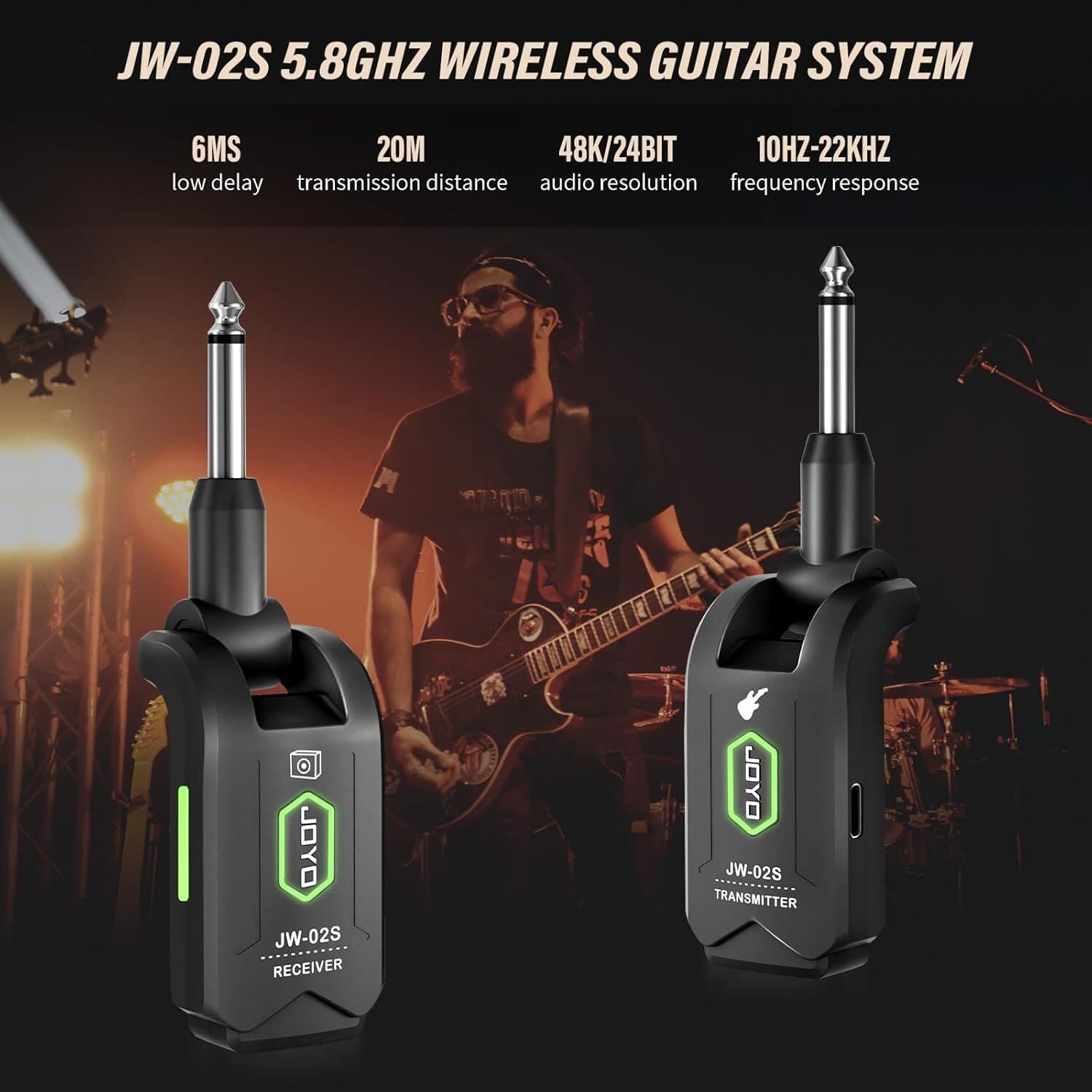 JOYO 5.8GHz Wireless Guitar System Transmitter Receiver 4 Channels Rechargeable 2