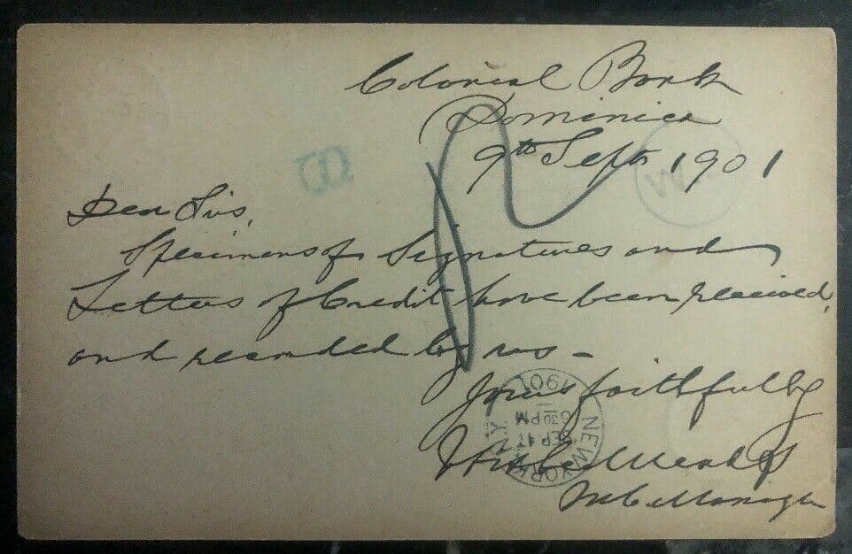 1901 Dominica Postal Stationary Postcard Cover To New York Usa 2