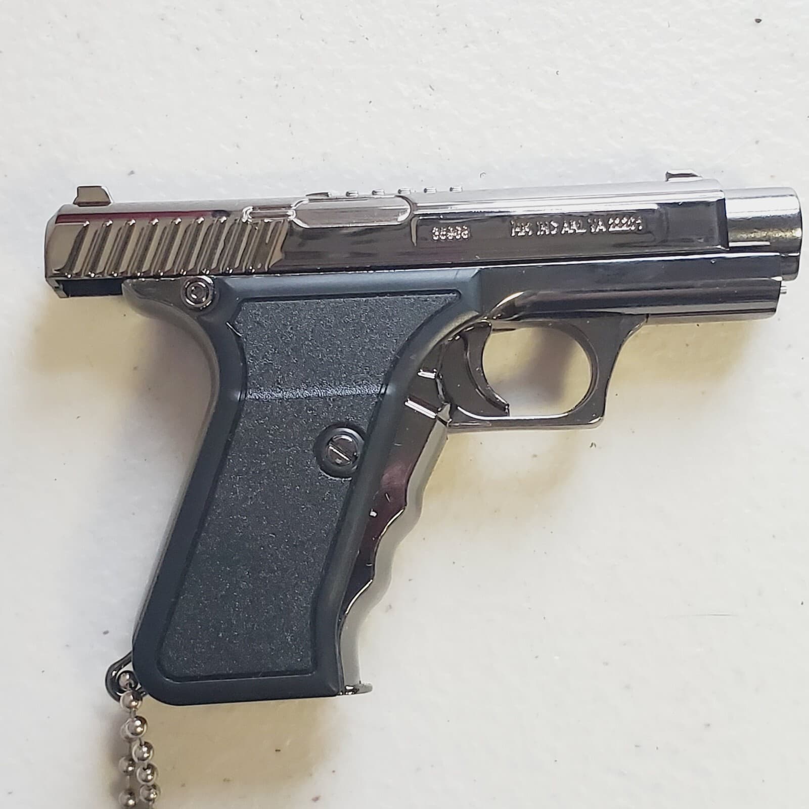 Pistol Shaped Gun Lighter FIRE Chrome METAL, Cocking Hammer, Mini 9 mm. USA SHIP 4