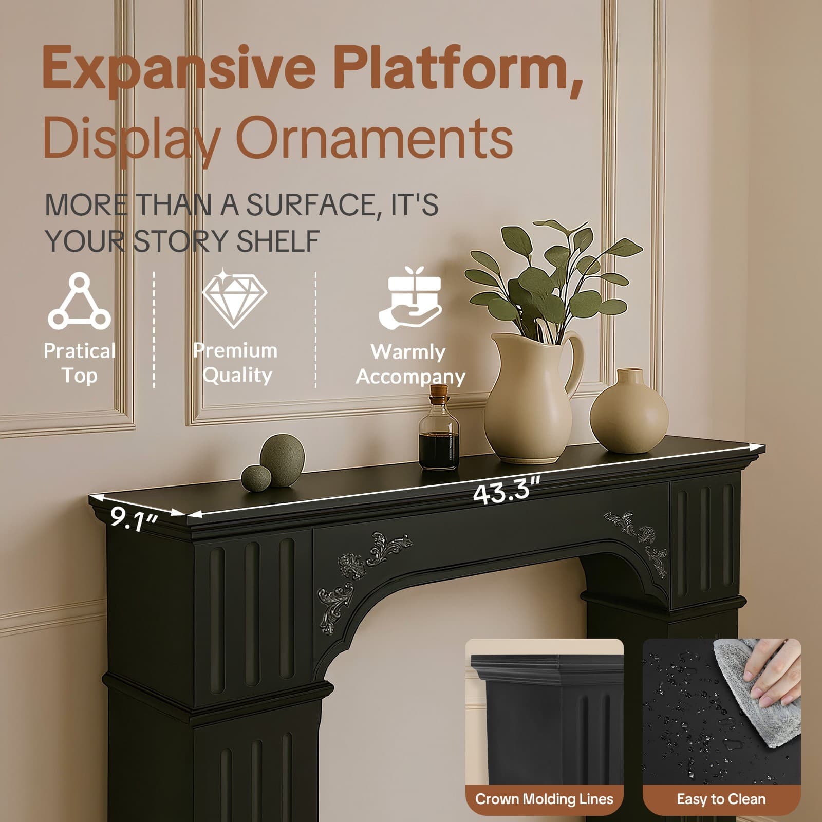 Classic Fireplace Mantel Wood Surround Mantels for Electric Fireplaces w/ Shelf 5