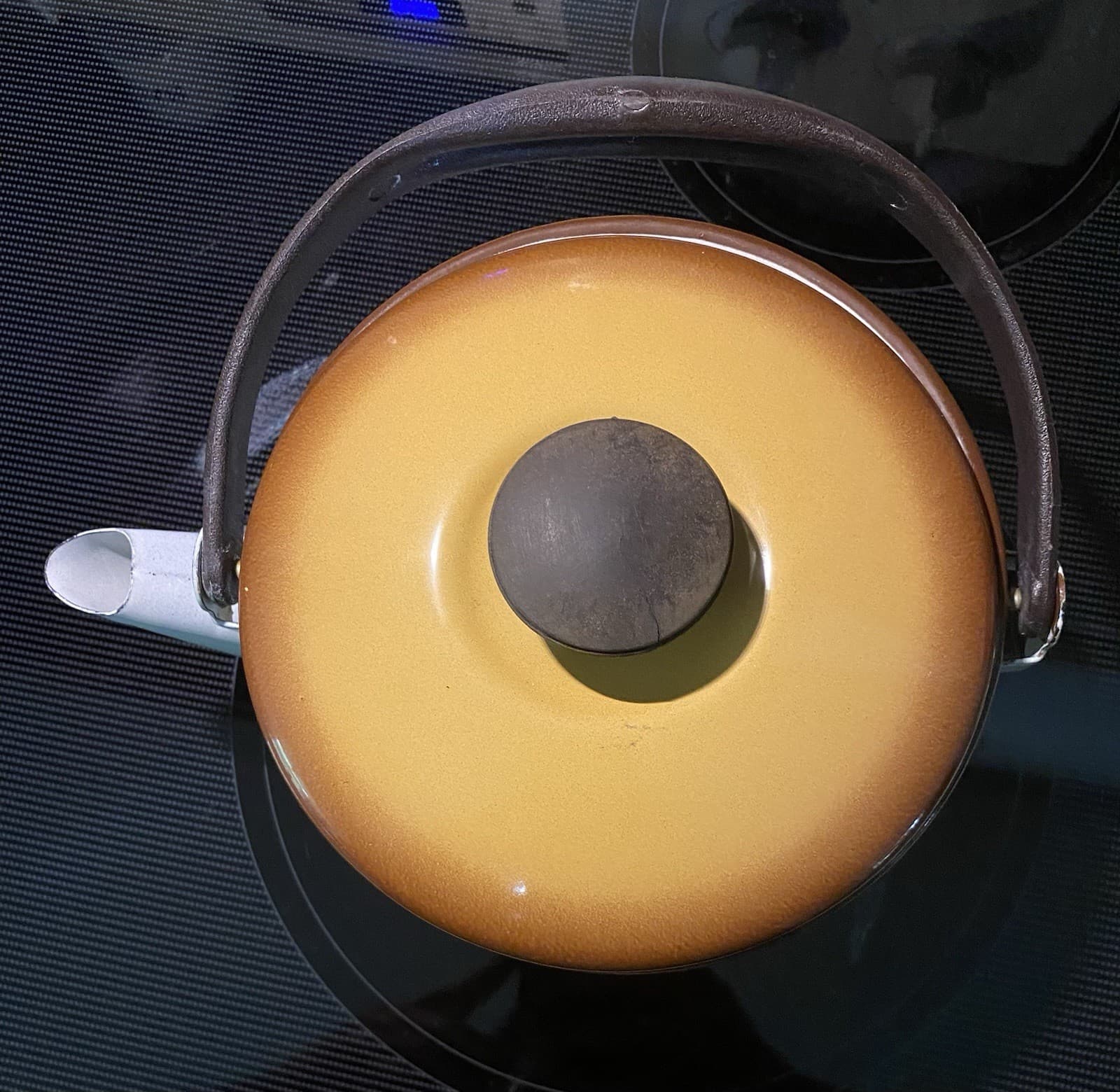 1970’s Vintage Enamel Tea Kettle w/ Lid & Fruits & Mushrooms Pattern By Sears 2