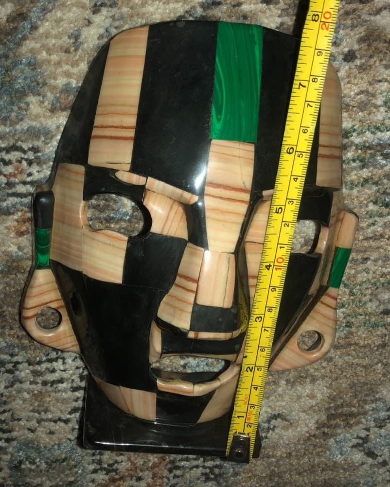 Mayan Aztec Mother of Pearl Onyx Abalone Inlay Death Burial Folk Art 7.5" Mask 5