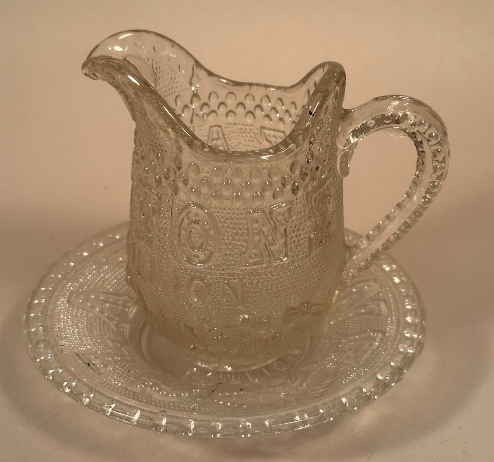 Gladstone For The Million, 1860s Pressed Glass Pitcher & Saucer (J) British PM