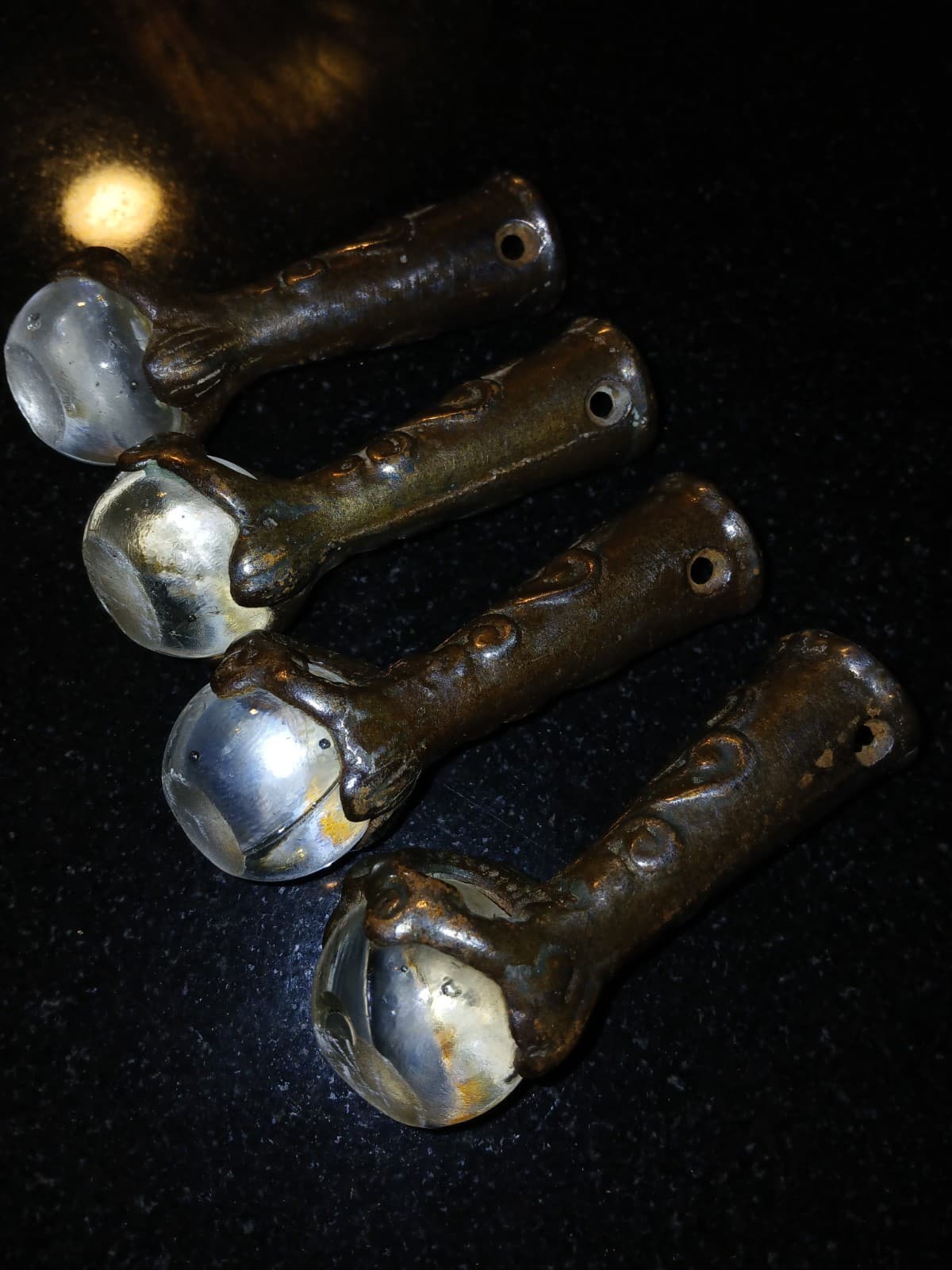 Antique Metal Glass Ball And Claw Piano Stool Feet Set Of 4 NICE! 3