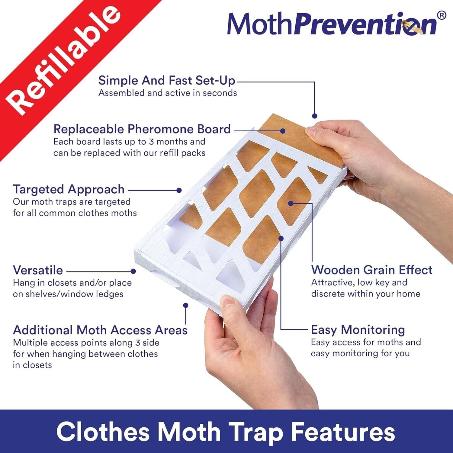Powerful Moth Traps for Clothes & Closets Refillable 3-Pack Odor-Free & Natural 2