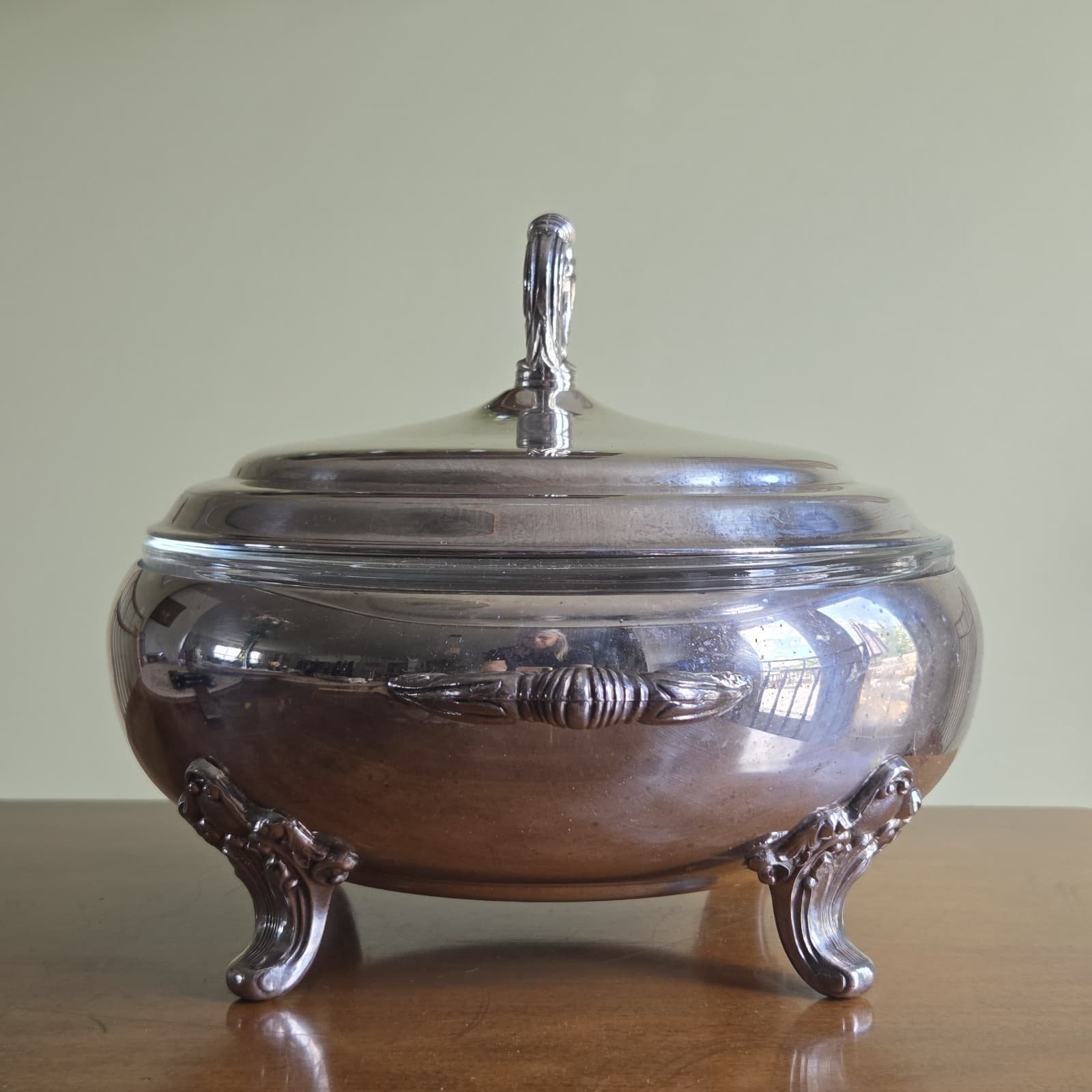 Vintage Sheffield Silver Company Silverplate Casserole Dish With Pyrex 2 Quart 5