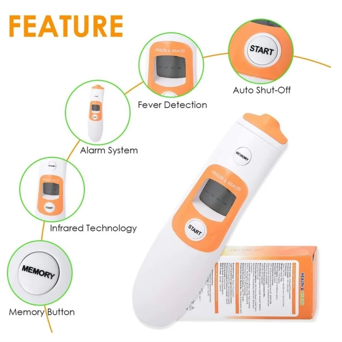 Digital Infrared No Touch Forehead Thermometer 3 Color LCD Display w/ Memory 2