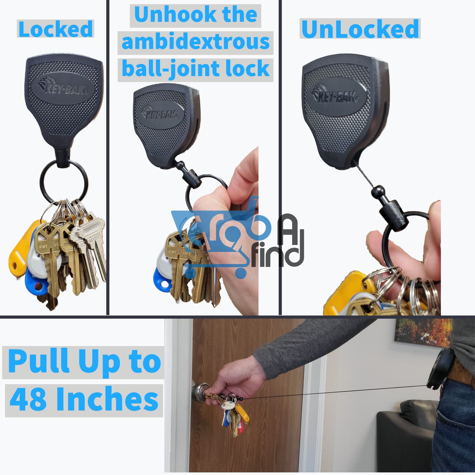 KEY-BAK SUPER48 Locking Retractable Keychain, Steel Belt Clip, Made in the USA 5