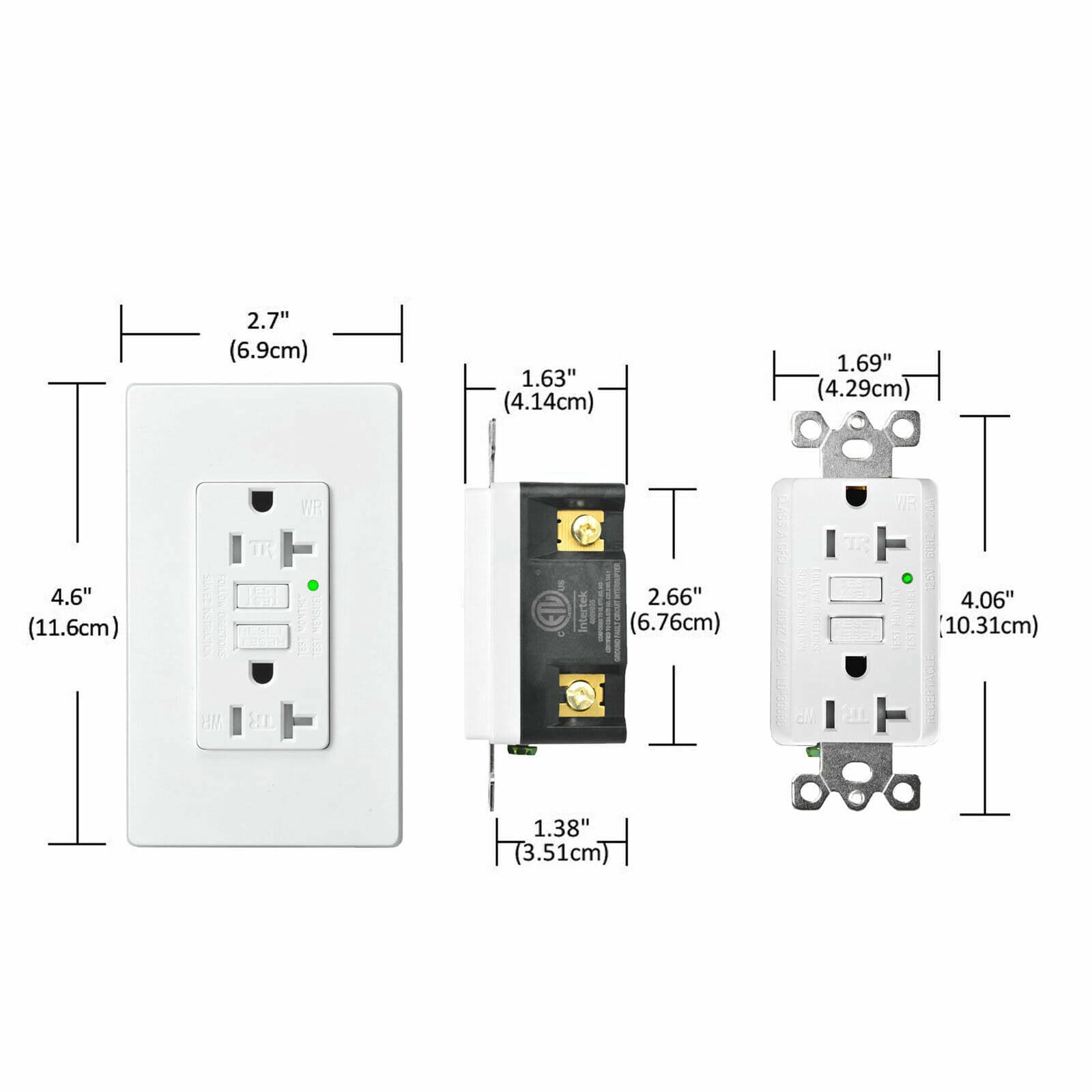 20Amp GFCI Outlet Tamper-Resistant GFI Duplex Receptacles with LED Indicator ETL 6
