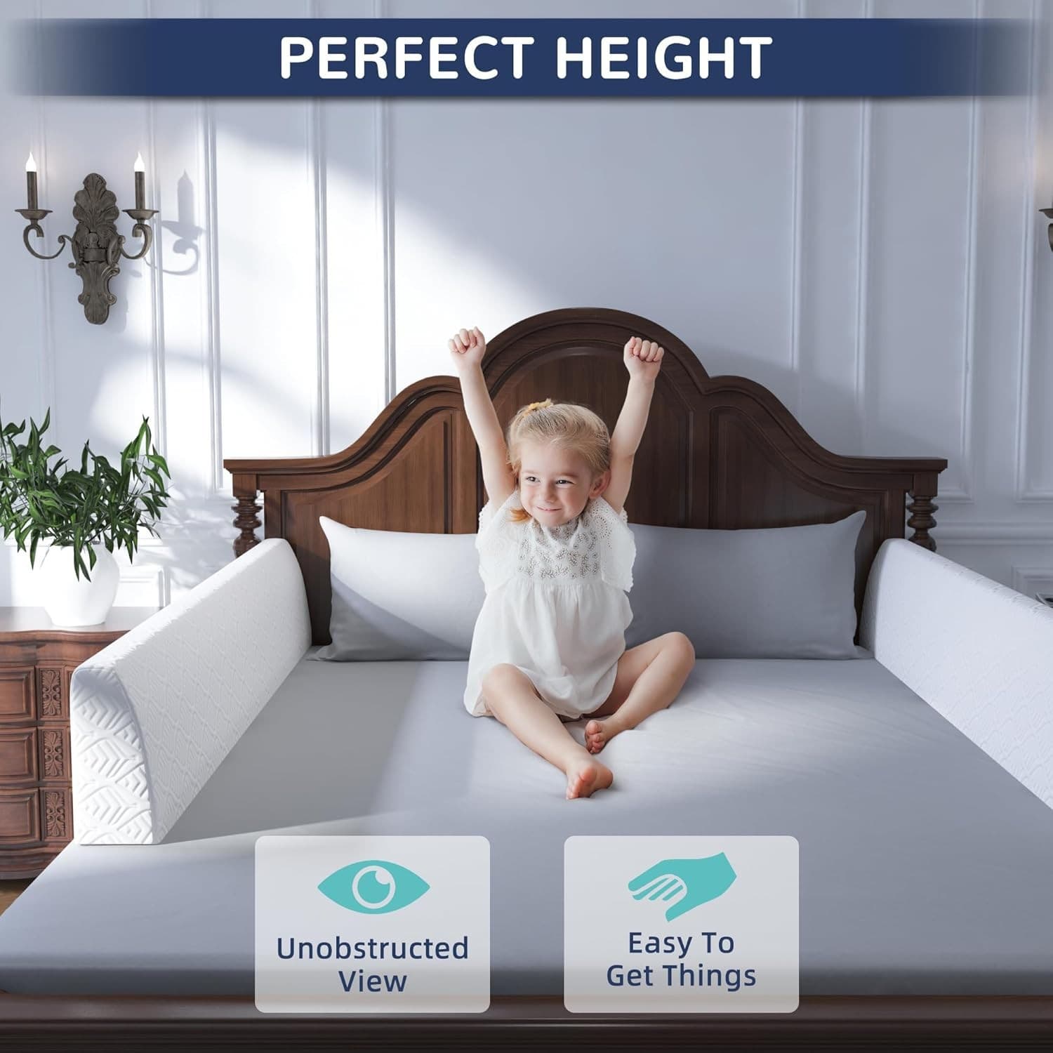 Bed Bumper for Toddlers Foam Safety Guard Soft Bed Rail for Kids 59 in 3 Rails 6