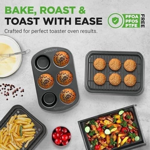 NutriChef 6pc Non-Stick Bakeware Set for Toaster Oven – Pans, Tray, Muffin 5