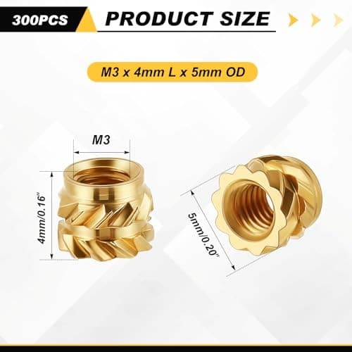 Pcs M3 Heat Inserts Brass Threaded Inserts 3D Printing Knurled M3 x D5 x L4 300 3