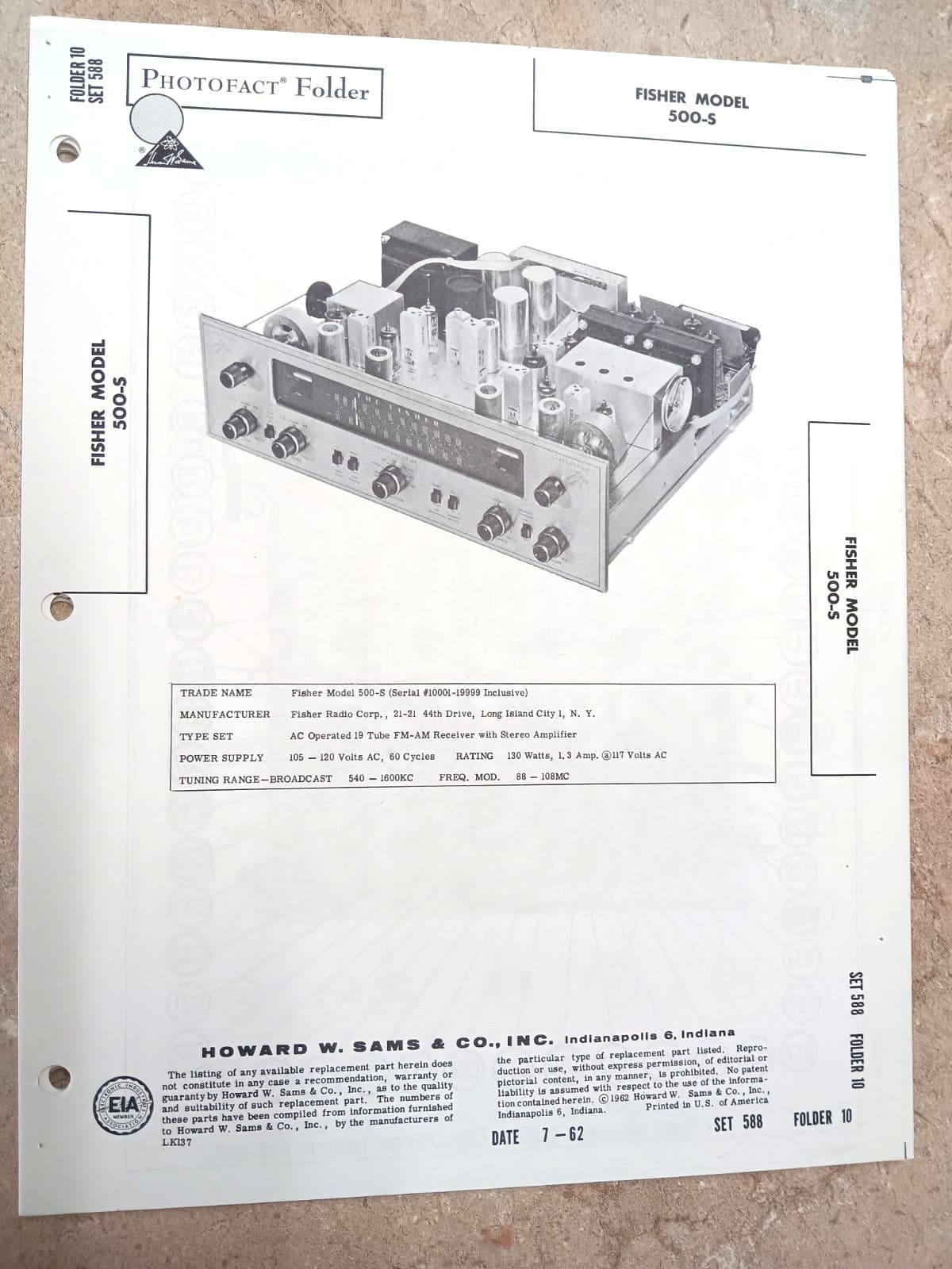 FISHER 500-S Receiver Stereo Amp - Schematics Parts ... - SAMS PHOTOFACT 588-10