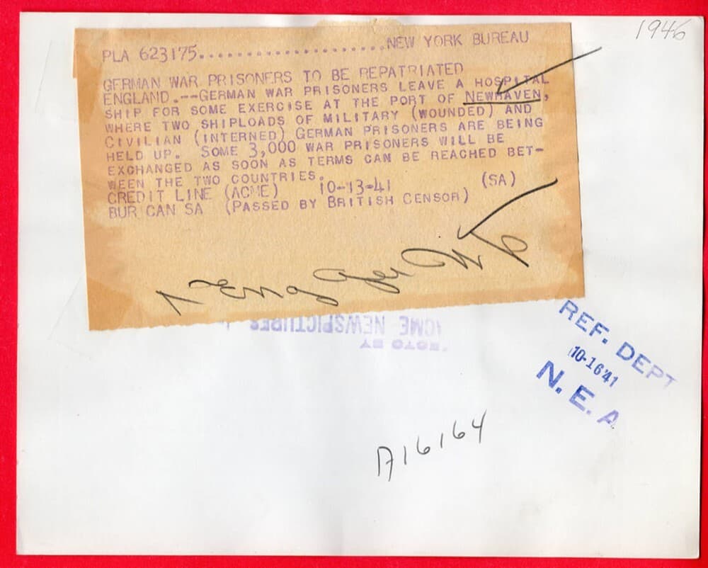 1941 German POWs to be Repatriated at Port of Newhaven 7x9 Original News Photo 2