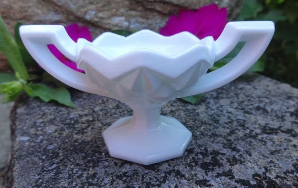 Scarce, Glossy White Milk Glass Open Salt Dip, Cellar, Dish! 2