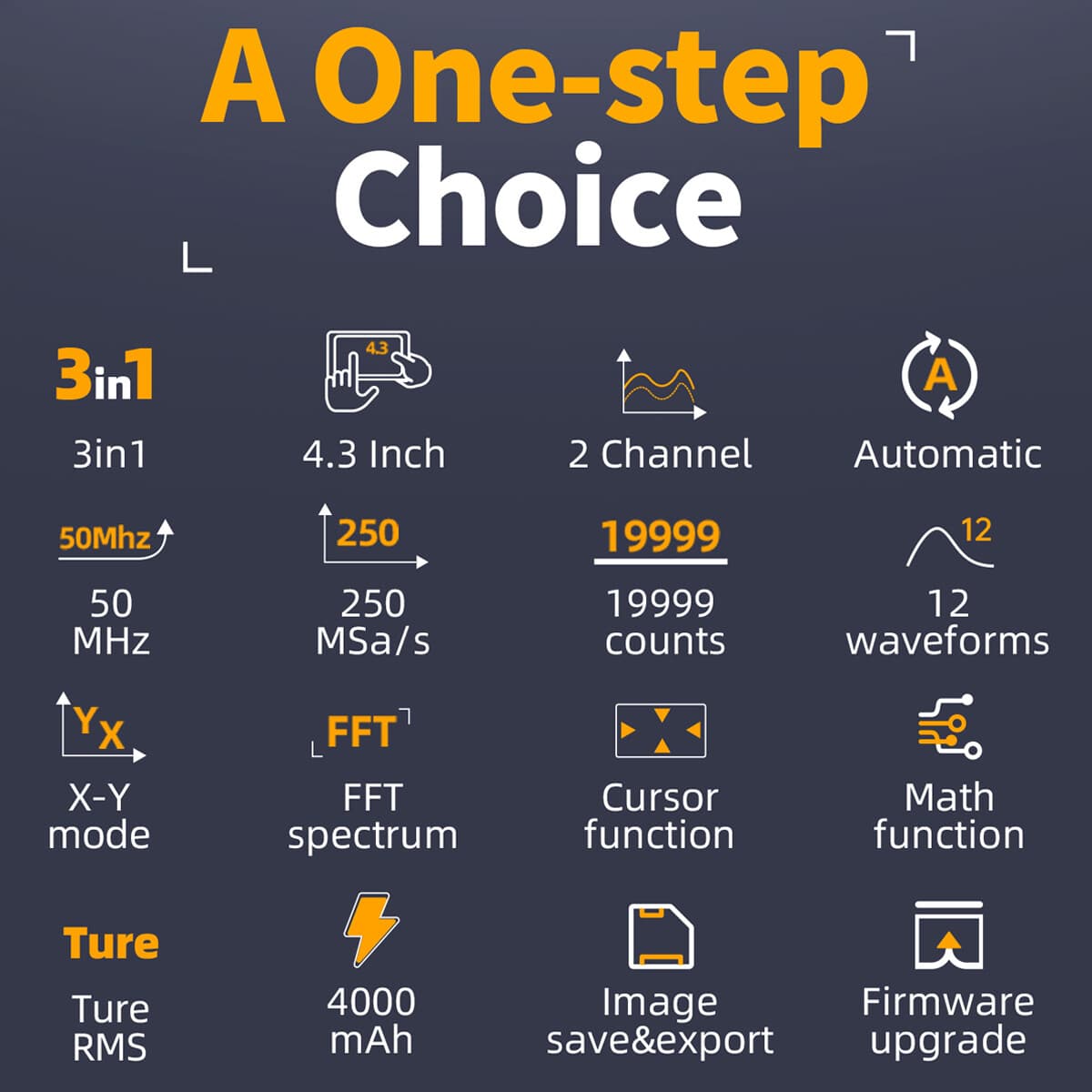 3-in-1 Automotive Oscilloscope DDS Signal Generator Multimeter 50MHz 250MS/s 3