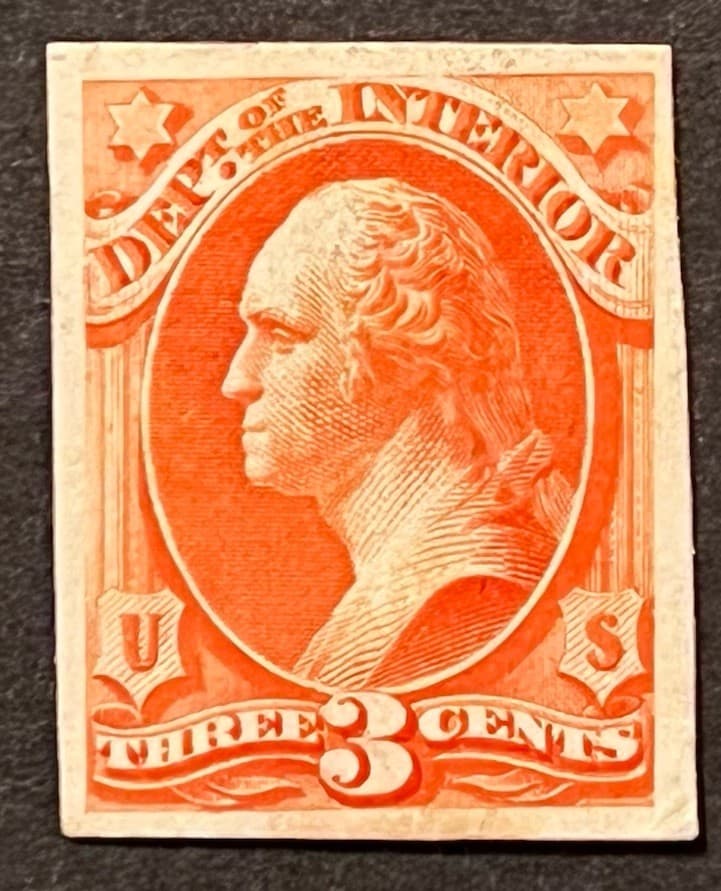Travelstamps: US Stamps Scott # O17p4  - 3 Cent Proof on Card  Mint Hinged NGAI 2